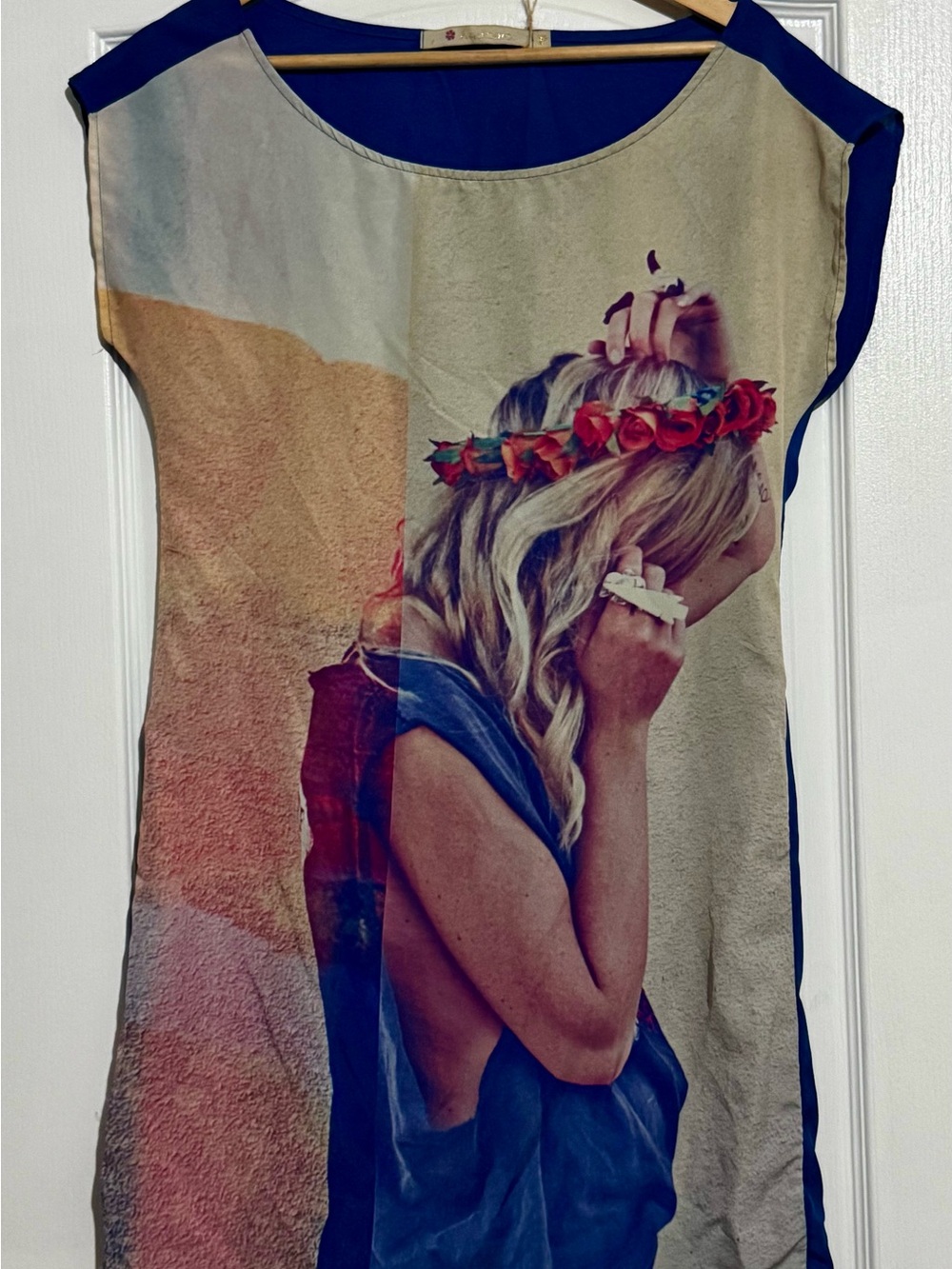 Breezy Graphic Dress Tunic Boho  Boxy Women's Top - Blue